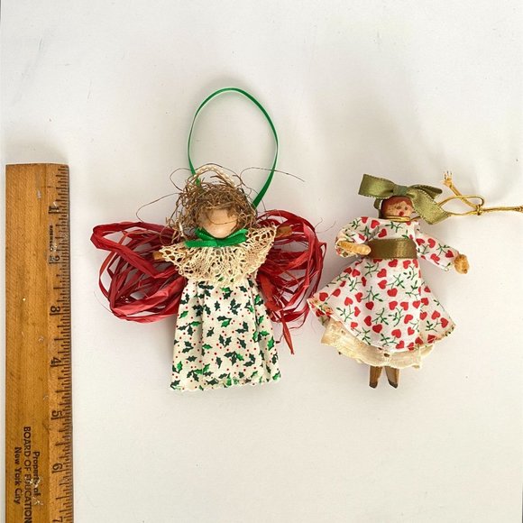 Handmade Cinnamon Angel Clothespin Girl Fabric Lace Christmas Ornaments Set of 2 - Picture 9 of 10
